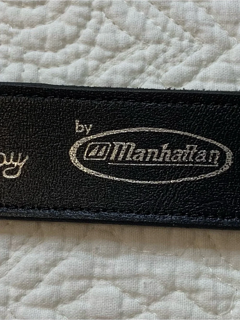 Vintage Manhattan Black Leather Belt with Gold-Tone Buckle